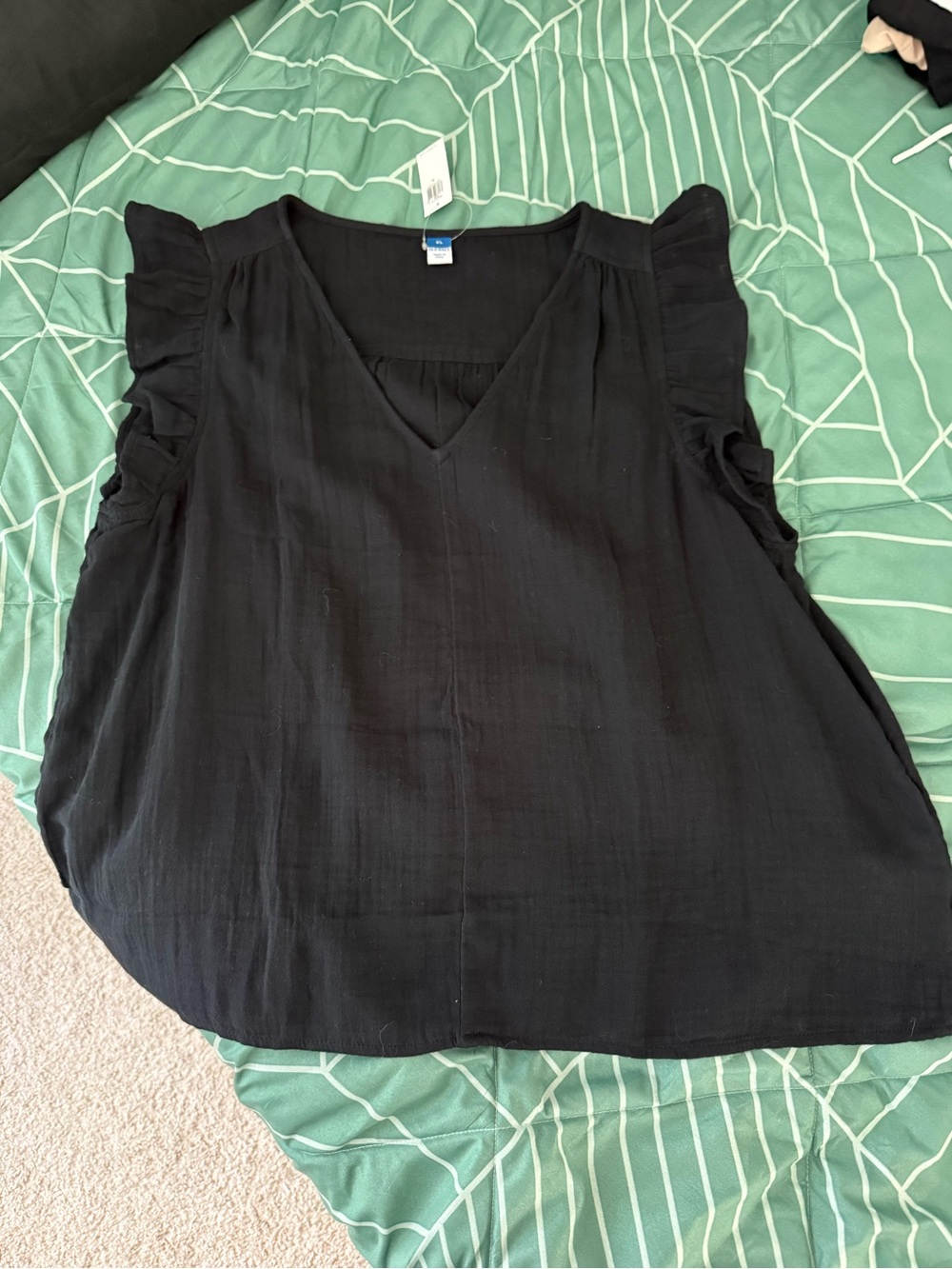 NWT Black Ruffle Top, 100% Cotton